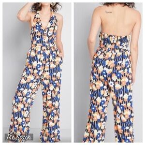 ModCloth Linen Blend Halter Floral Jumpsuit Size 1X NEW NWT